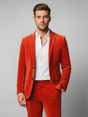 Kent & Park Men's Velvet Solid Rust Classic Fit Blazer Sportcoat